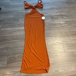 NWT Rivir Material Gurlz Byrnt Orange Cut out  Maxi Dress, size M/L